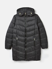 Joules Moorsdale Black Mid Length Showerproof Padded Coat with Hood - Image 6 of 6