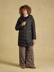 Joules Moorsdale Black Mid Length Showerproof Padded Coat with Hood - Image 9 of 10