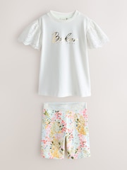 Baker by Ted Baker Broderie Sleeve T-Shirt & Floral Cycle Short 2 Piece Set - Image 1 of 6