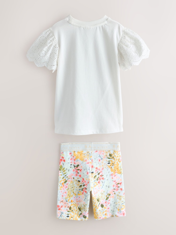 Baker by Ted Baker Broderie Sleeve T-Shirt & Floral Cycle Short 2 Piece Set - Image 2 of 6