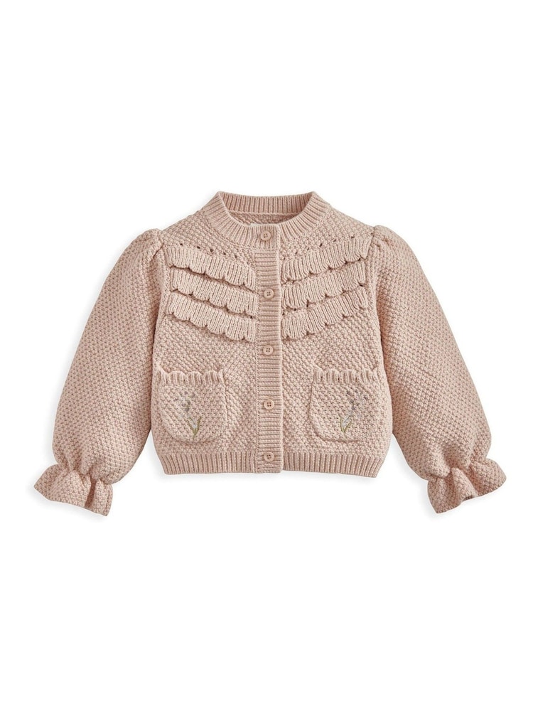 Mamas & Papas Pink Embroidered Cardigan with Scallop Design - Image 2 of 4 Mamas & Papas Pink Embroidered Cardigan with Scallop Design - Image 2 of 4