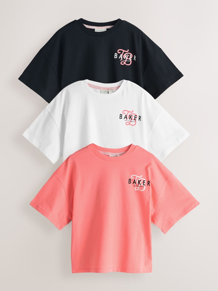 Rosa coral - Baker by Ted Baker 3 Pacote de camisetas estampadas oversized - Imagem 1 de 7