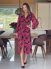 Girl In Mind Black Kaya Bold Floral Print Chiffon Shirt Dress - Image 1 of 6