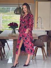 Girl In Mind Black Kaya Bold Floral Print Chiffon Shirt Dress - Image 3 of 6