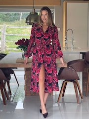 Girl In Mind Black Kaya Bold Floral Print Chiffon Shirt Dress - Image 4 of 6