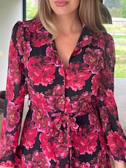Girl In Mind Black Kaya Bold Floral Print Chiffon Shirt Dress - Image 6 of 6