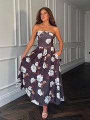 Girl In Mind Brown Danni Strapless Bandeau Midi Dress - Image 1 of 5