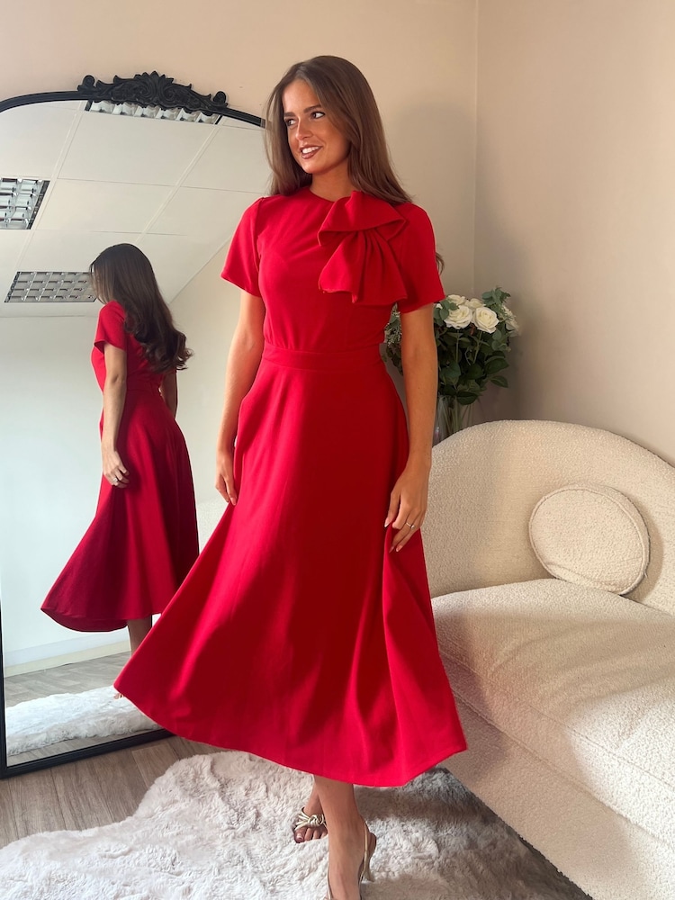 Girl In Mind Minta Bow Detail Skater Midi Dress - صورة 1 من 6