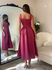 Girl In Mind Brown Erica Square Neck Pleated Midi Dress - Image 4 of 6