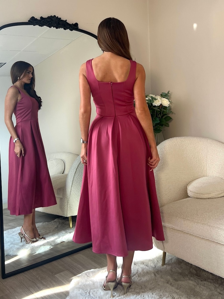 Buy Girl In Mind Pink Erica Square Neck Pleated Midi Dress from Next USA