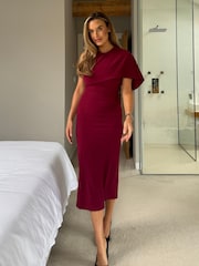 Girl In Mind Red Trinity Cape Detail Bodycon Midi Dress - Image 2 of 5