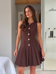 Girl In Mind Brown Penelope Tailored Pleated Dress - Image 3 of 5