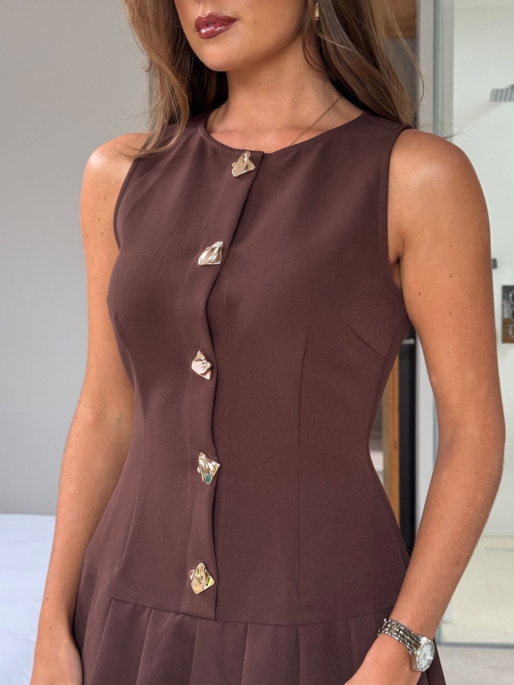 Girl In Mind Brown Penelope Tailored Pleated Dress - Image 5 of 5 Girl In Mind Brown Penelope Tailored Pleated Dress - Image 5 of 5