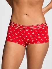 Victoria's Secret PINK Bright Vermillion Red Cherry Print Boyshort Cotton Logo Knickers - Image 1 of 2