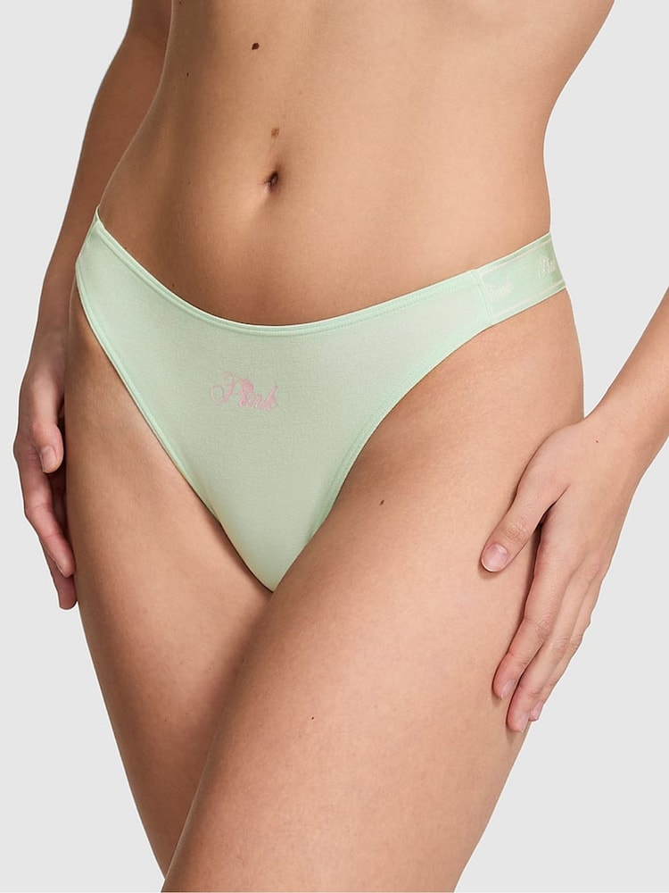Victoria's Secret PINK Mint Green Thong Cotton Logo Knickers - Image 1 of 2