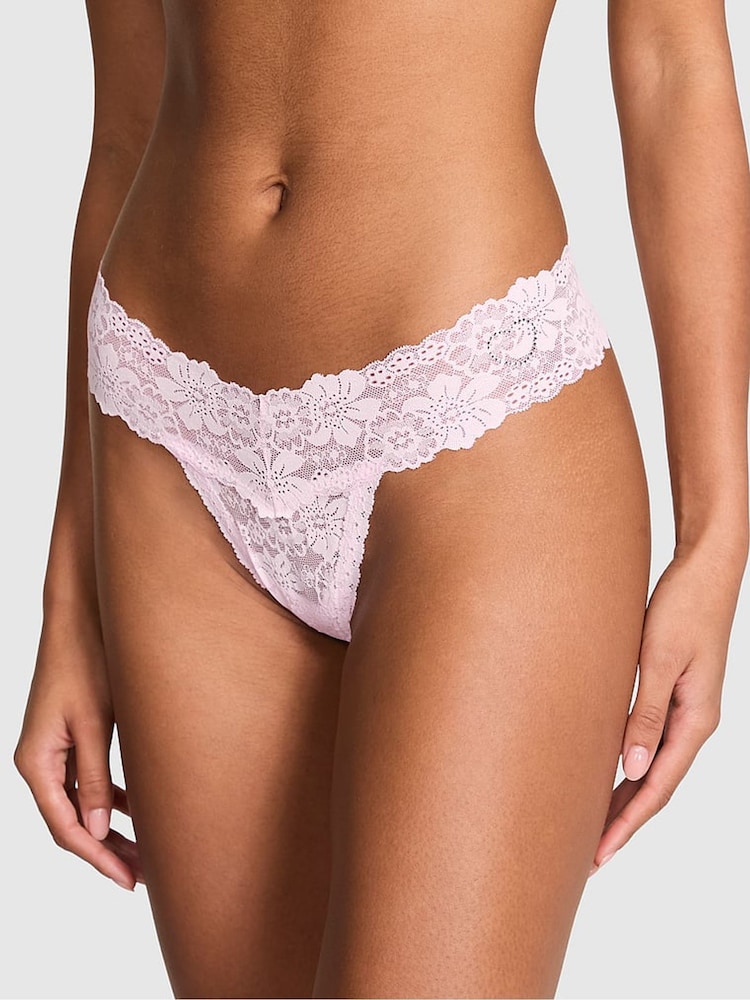 Victoria's Secret PINK Pink Tulip Thong Floral Lace Knickers - Image 1 of 3 Victoria's Secret PINK Pink Tulip Thong Floral Lace Knickers - Image 1 of 3