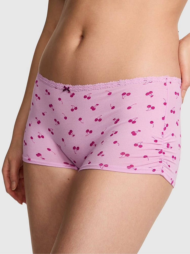 Victoria's Secret PINK Hushed Lilac Purple Cherry Print Cotton Boyshort Knickers - Image 1 of 2