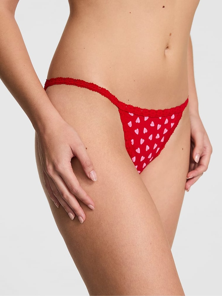 Victoria's Secret Pink Bright Vermillion Red Bikini Lace Trim Rib Knickers - Image 1 of 2 Victoria's Secret Pink Bright Vermillion Red Bikini Lace Trim Rib Knickers - Image 1 of 2