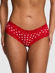 Victoria's Secret PINK Bright Vermillion Red Hearts Cheeky Lace Trim Rib Knickers - Image 1 of 2