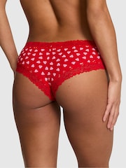 Victoria's Secret PINK Bright Vermillion Red Hearts Cheeky Lace Trim Rib Knickers - Image 2 of 2