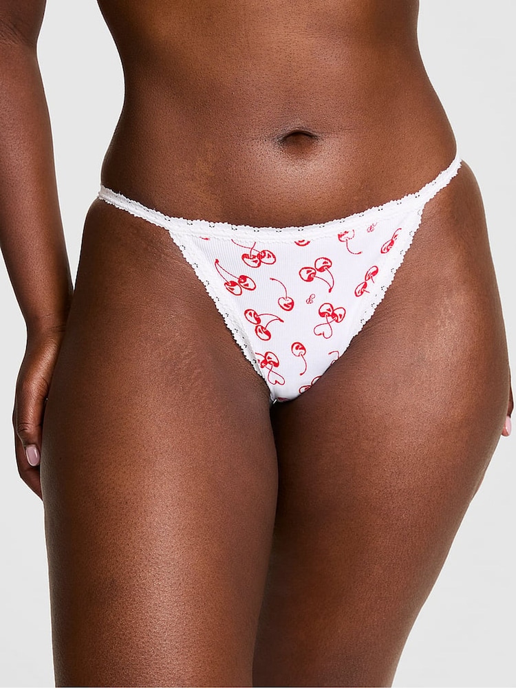 Victoria's Secret Pink White Cherry Print Bikini Lace Trim Rib Knickers - Image 1 of 2 Victoria's Secret Pink White Cherry Print Bikini Lace Trim Rib Knickers - Image 1 of 2