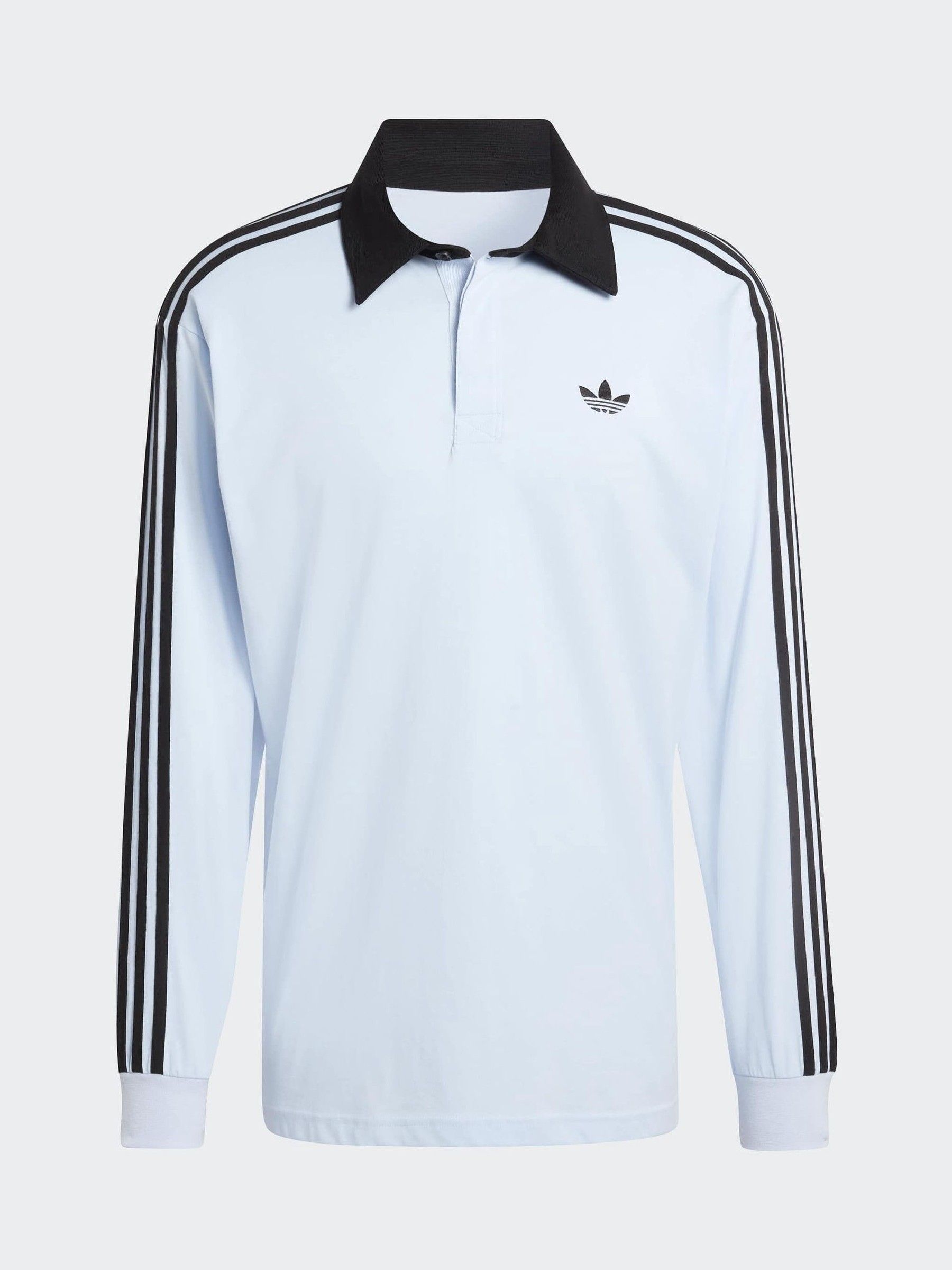 Buy adidas Originals Light Blue 3 Stripes Rugby Long Sleeve Polo