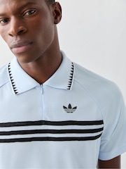 adidas Originals Blue Chest Stripes Slim Polo Shirt - Image 4 of 5