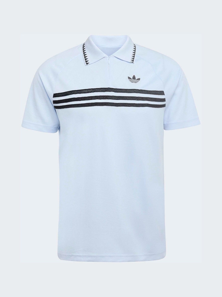 adidas Originals Blue Chest Stripes Slim Polo Shirt - Image 6 of 6