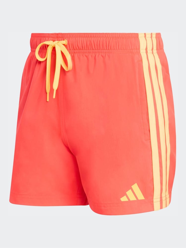 adidas Red 3 Stripes 5 Inch Swim Shorts - Image 6 of 6