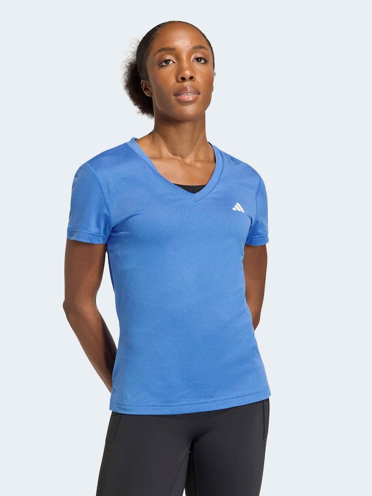 adidas Dark Blue Workout Essentials V-Neck T-Shirt - Image 1 of 6 adidas Dark Blue Workout Essentials V-Neck T-Shirt - Image 1 of 6