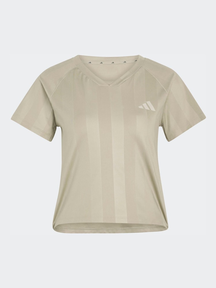 adidas Beige Hyperglam 3-Stripes Emboss T-Shirt - Image 1 of 1