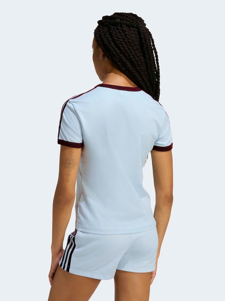 adidas Originals Blue 3-Stripes Slim T-Shirt - Image 2 of 6