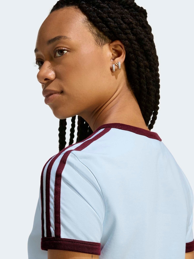 adidas Originals Blue 3-Stripes Slim T-Shirt - Image 5 of 5