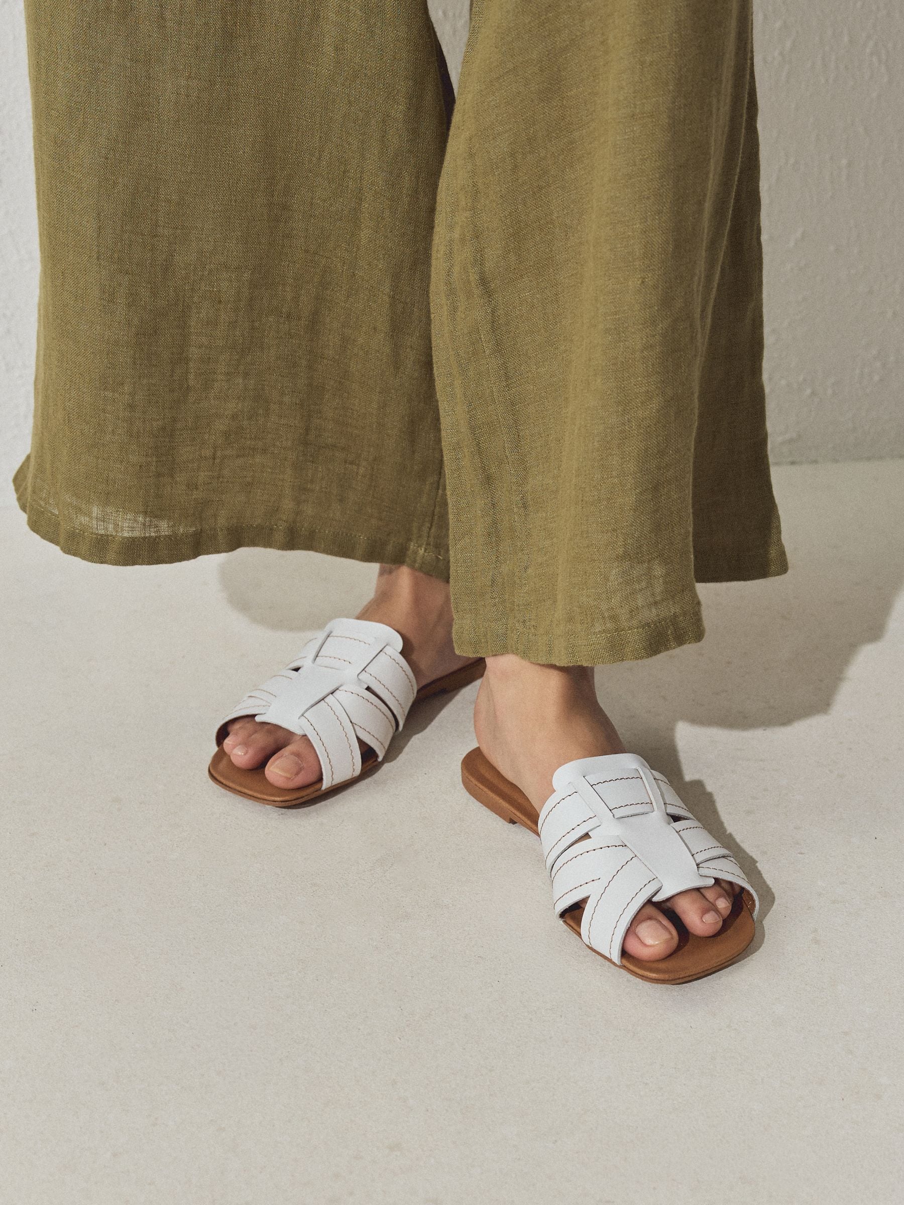 Buy White Leather Standard/Wide Fit Forever Comfort® Stitched Mule