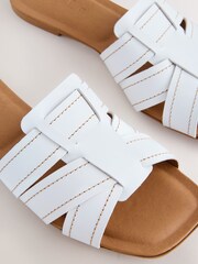 White Leather Standard/Wide Fit Forever Comfort® Stitched Mule Sandals - Image 7 of 8