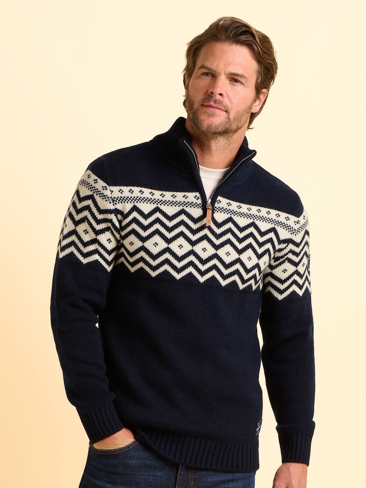 Brakeburn Blue Abberton Knit 1/4 Zip Knit Jumper - Image 1 of 5