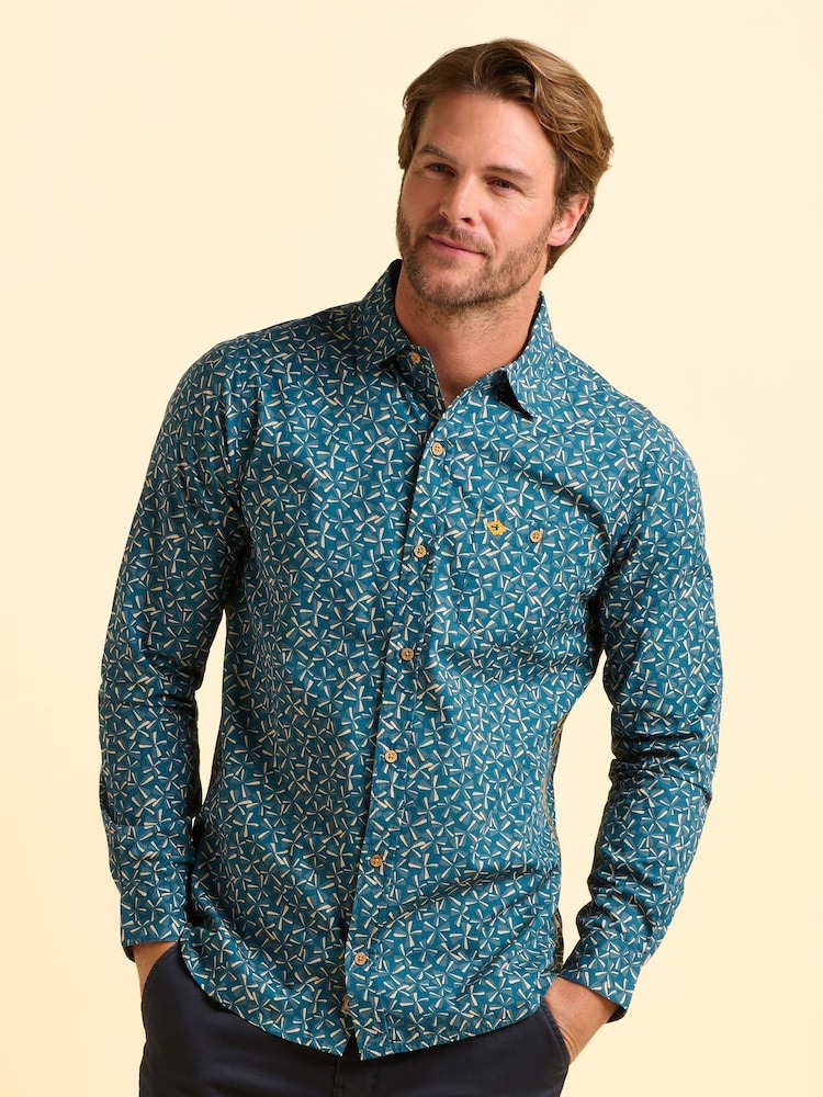 Brakeburn Blue Benbecula Printed Shirt - Image 1 of 6