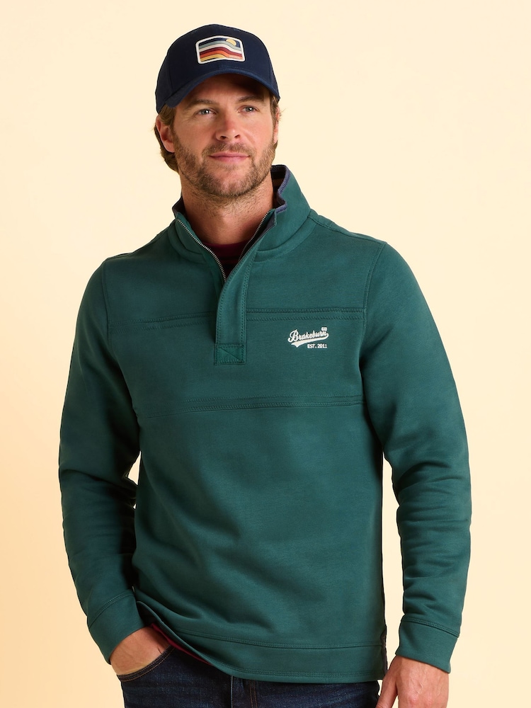 Brakeburn Green Southbourne Quarter Zip Sweatshirt - Image 1 of 6