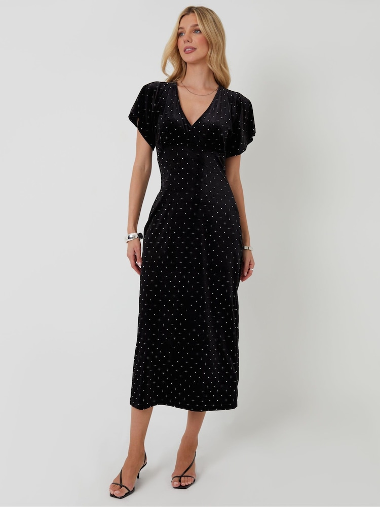 Threadbare Black Velvet Hotfix Underbust Midaxi Dress - Image 2 of 4 Threadbare Black Velvet Hotfix Underbust Midaxi Dress - Image 2 of 4