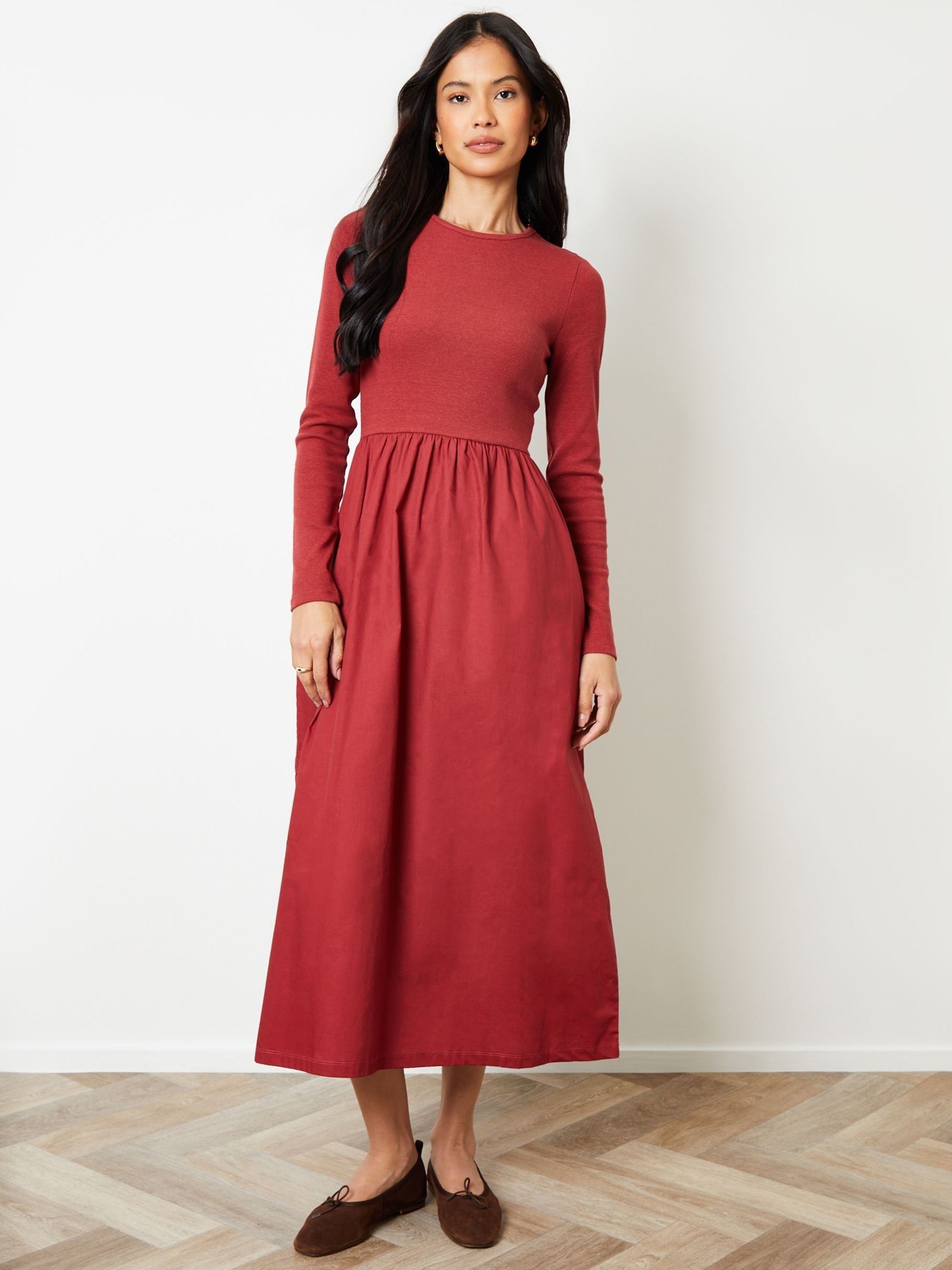 Buy Threadbare Rust Rib Jersey 2-In-1 Midi Dress with Poplin Skirt from ...