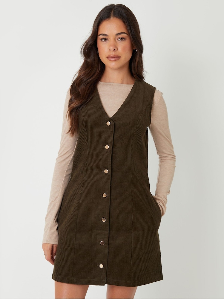 Threadbare Green Mini Corduroy Waistcoat Dress - Image 1 of 4 Threadbare Green Mini Corduroy Waistcoat Dress - Image 1 of 4