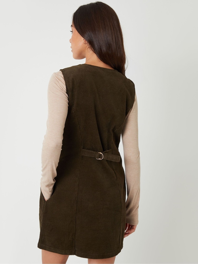 Threadbare Green Mini Corduroy Waistcoat Dress - Image 2 of 4 Threadbare Green Mini Corduroy Waistcoat Dress - Image 2 of 4