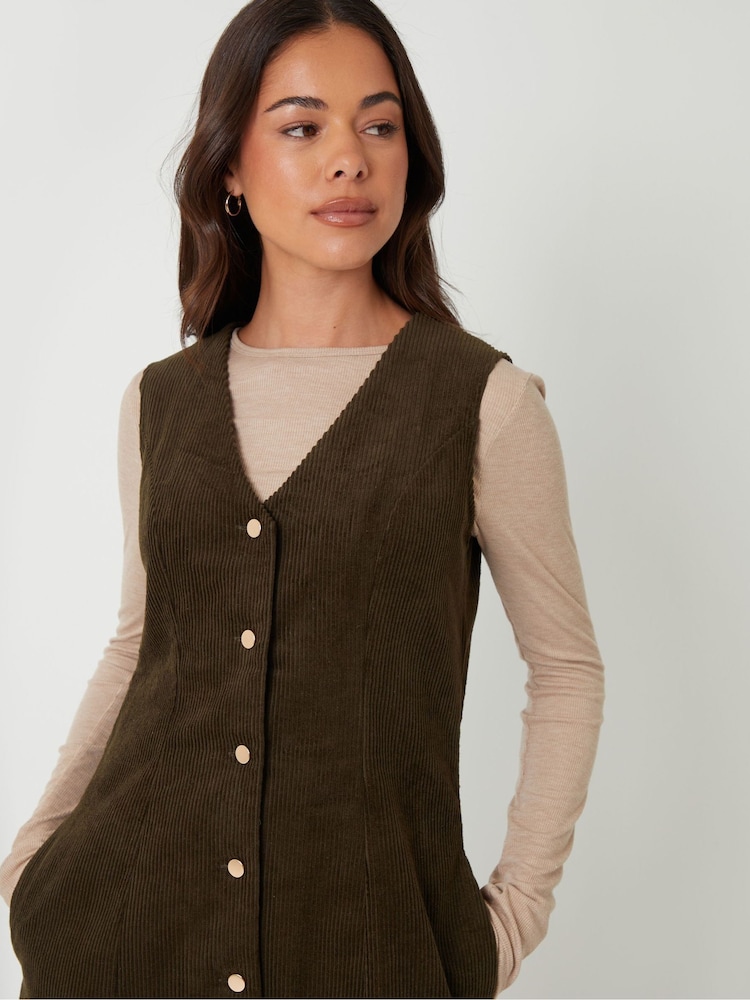 Threadbare Green Mini Corduroy Waistcoat Dress - Image 4 of 4 Threadbare Green Mini Corduroy Waistcoat Dress - Image 4 of 4