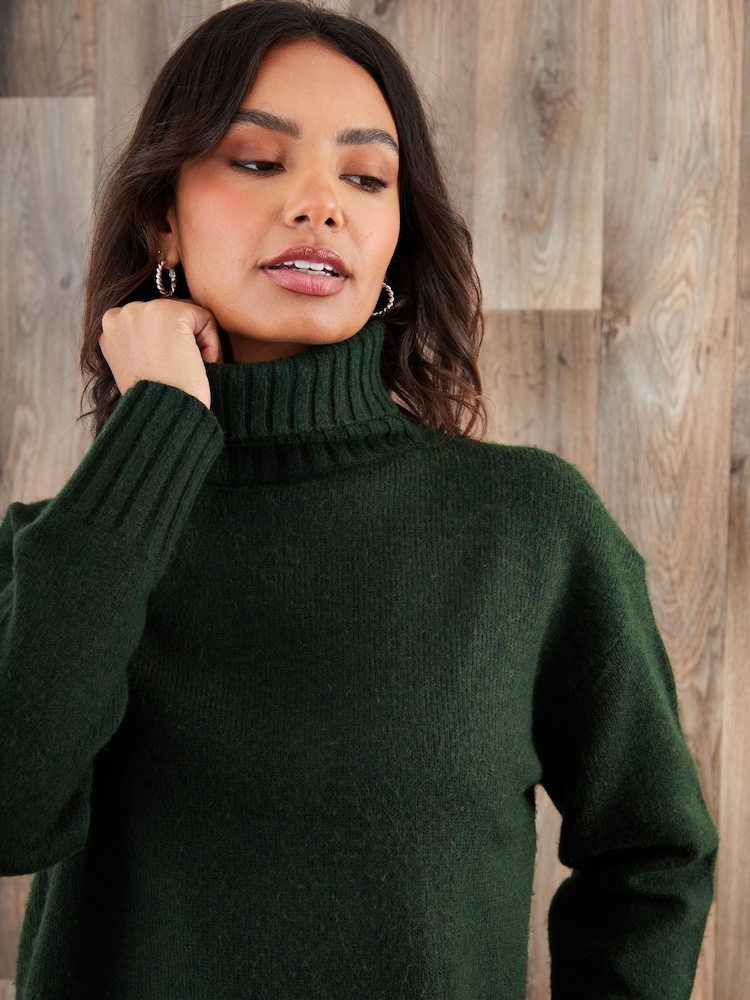 Threadbare Green Oversized Roll Neck Jumper - Image 5 of 5