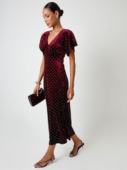 Threadbare Red Velvet Hotfix Underbust Midaxi Dress - Image 4 of 5