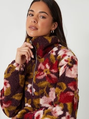 Threadbare Red Floral Print Quarter Zip Fleece - Image 4 of 5