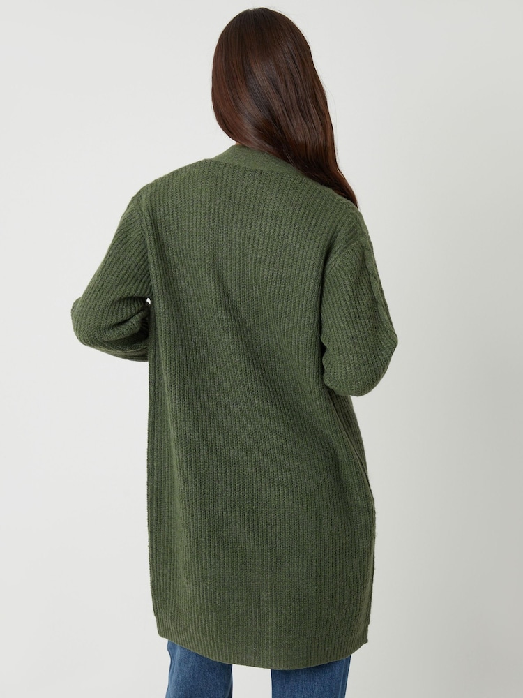 Threadbare Green Cable Knit Cardigan - Image 2 of 4