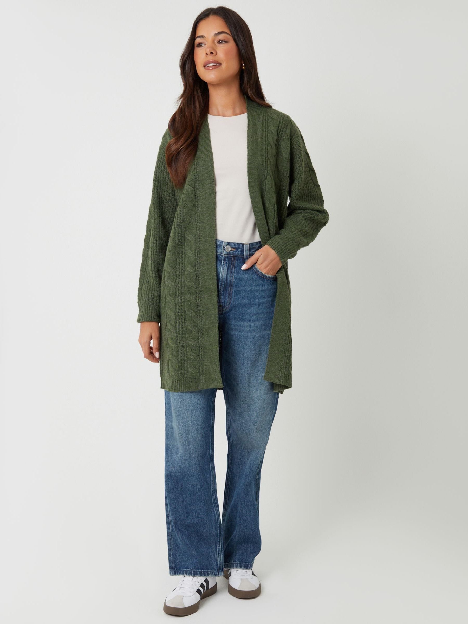 Buy Threadbare Dark Green Cable Knit Cardigan from Next India