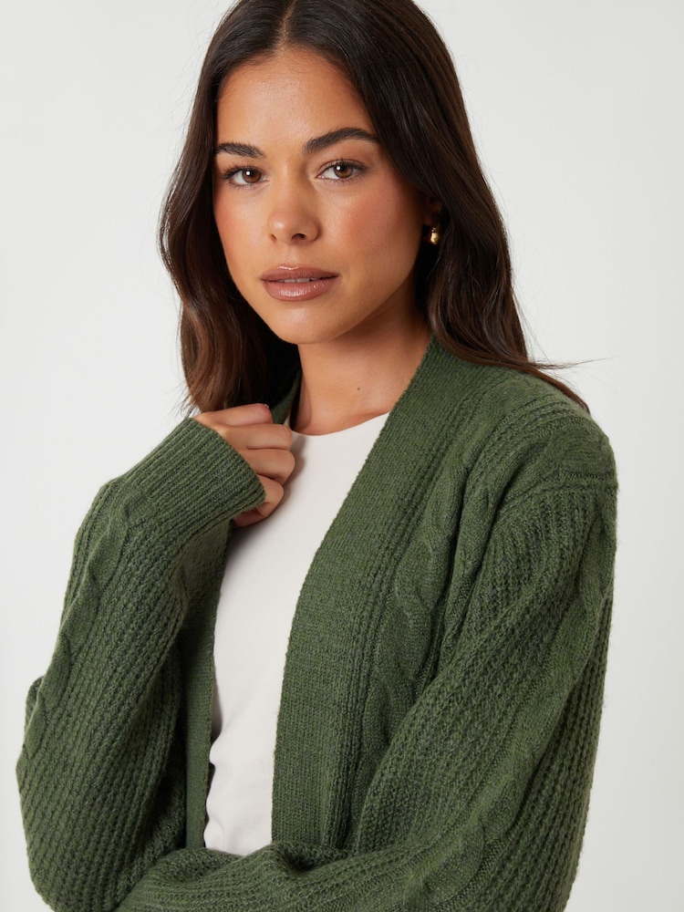 Threadbare Green Cable Knit Cardigan - Image 4 of 4 Threadbare Green Cable Knit Cardigan - Image 4 of 4