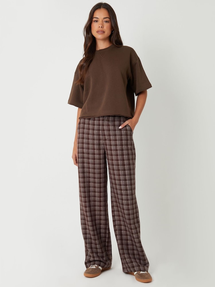 Threadbare Brown Check Straight Leg Trousers - Image 1 of 4